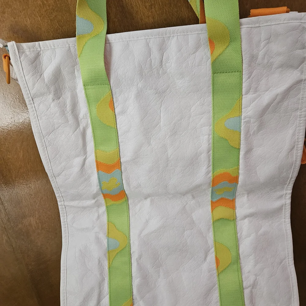Drunk Elephant White Tote with Lime & Orange Patterned Straps - Picture 4 of 7